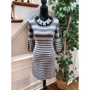Liv Women's Gray Acrylic Long Sleeve Round Neck Knee Length Knit Dress Size S